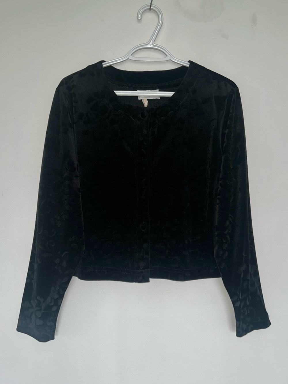 Vintage Studio Ease Black Floral Velvet Whimsygoth Button Up Cardigan Size L/XL